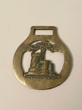 Vintage Brass Horse Harness Brass Medallion Castle & Tree Equestrian Decor